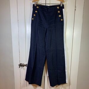 Carlisle‎ Collection Navy Sailor Nautical Anchor Buttons Wide Leg Pants Womens 8